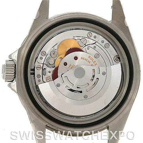 The image shows the internal movement of a Rolex Submariner 16610LV Men's Stainless Steel Black Dial 16610LV Men's Stainless Steel Black Dial watch from the back without the case back attached.