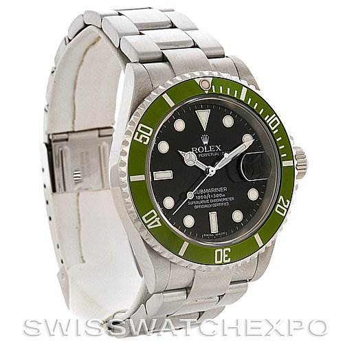 The image shows a Rolex Submariner 16610LV Men
s Stainless Steel Black Dial 16610LV Men
s Stainless Steel Black Dial watch from a front angle, highlighting the dial, bezel, and bracelet.