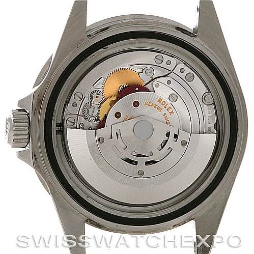 This image shows the internal mechanism of a Rolex Submariner 16610LV Men
s Stainless Steel Black Dial 16610LV Men
s Stainless Steel Black Dial watch, viewed from the back case.