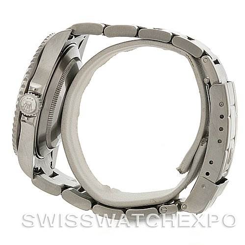 The image shows a side profile of a Rolex Submariner 16610 Men's Stainless Steel Black Dial 16610 Men's Stainless Steel Black Dial watch, highlighting the case, crown, and bracelet.