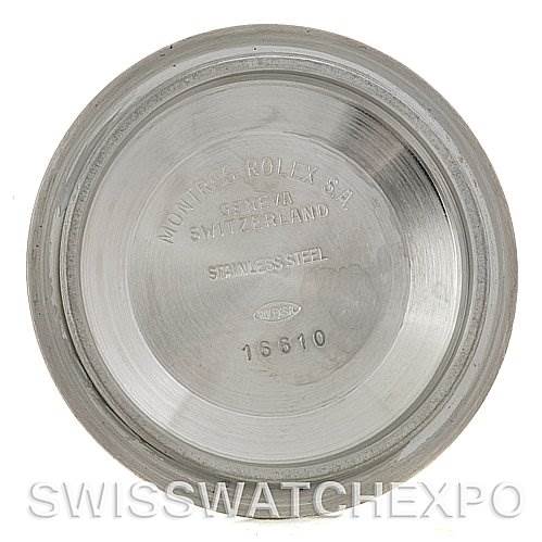 The image shows the inside case back of a Rolex Submariner 16613 Men's Steel and Gold (two tone) Black Dial 16613 Men's Steel and Gold (two tone) Black Dial watch, displaying model number 16810 and material as stainless steel.