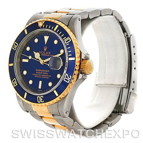 Rolex Submariner Steel and 18K Yellow Gold Blue Dial Watch 16613 SwissWatchExpo