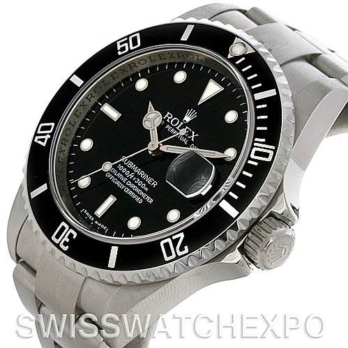 The image shows a Rolex Submariner 16610 Men's Stainless Steel Black Dial 16610 Men's Stainless Steel Black Dial watch angled from the front-left, highlighting the dial, bezel, and bracelet.