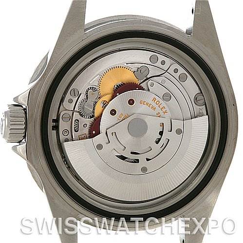 This image shows the back of a Rolex Submariner 16610 Men's Stainless Steel Black Dial 16610 Men's Stainless Steel Black Dial model, displaying its inner mechanical movement and components.