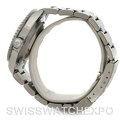 The image shows a side view of a Rolex Submariner 16610 Men's Stainless Steel Black Dial 16610 Men's Stainless Steel Black Dial watch, highlighting its crown, case, and bracelet.