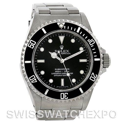 This image shows a frontal view of a Rolex Submariner 14060M Men's Stainless Steel Black Dial 14060M Men's Stainless Steel Black Dial watch, highlighting the dial, bezel, and bracelet.