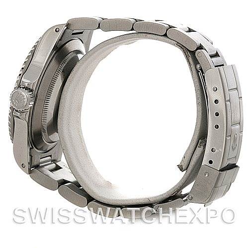 This image shows the side view of a Rolex Submariner 14060M Men's Stainless Steel Black Dial 14060M Men's Stainless Steel Black Dial watch, highlighting the case, crown, and the bracelet.