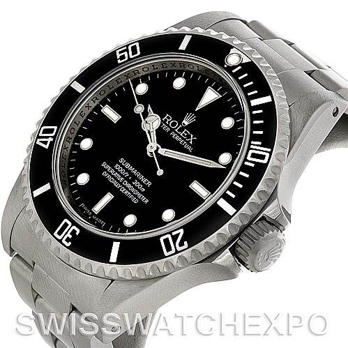 The image shows a Rolex Submariner 14060M Men's Stainless Steel Black Dial 14060M Men's Stainless Steel Black Dial watch from an angled view, displaying the bezel, dial, crown, and part of the bracelet.