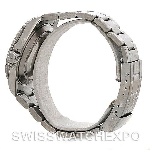 This image shows a side view of a Rolex Submariner 16610 Men's Stainless Steel Black Dial 16610 Men's Stainless Steel Black Dial watch, focusing on the crown, case, and bracelet.