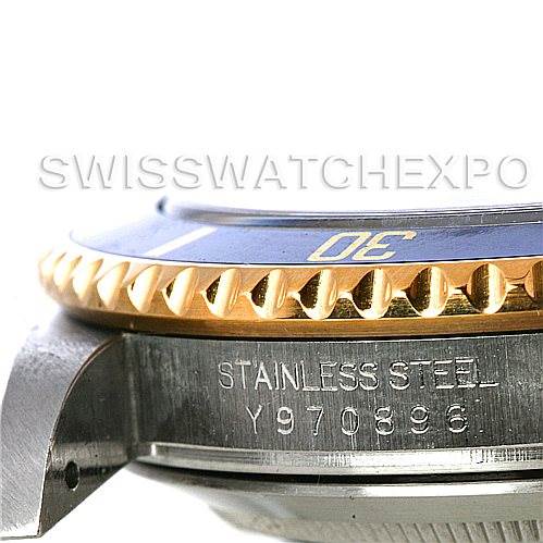 This image features a close-up side view of the Breitling Bentley 16613 Men's Stainless Steel Blue Dial 16613 Men's Stainless Steel Blue Dial watch, highlighting its stainless steel bezel and engravings.