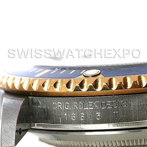 The image shows a close-up of the bezel, case, and part of the crown of a Rolex watch, highlighting the "ORIG. ROLEX DESIGN" engraving.