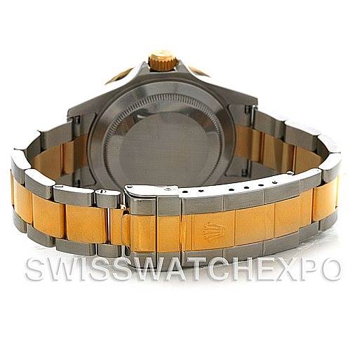 This image shows the back view of a Rolex Submariner 16613 Men's Steel and Gold (two tone) Blue Dial 16613 Men's Steel and Gold (two tone) Blue Dial, highlighting the bracelet and the clasp.