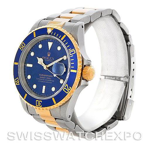 Rolex Submariner Steel and 18K Yellow Gold Blue Dial Watch 16613 SwissWatchExpo