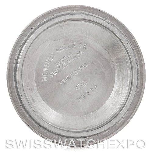 This image shows the inside of the case back of a Rolex Submariner 16613 Men's Steel and Gold (two tone) Blue Dial 16613 Men's Steel and Gold (two tone) Blue Dial watch, displaying the model’s engravings.