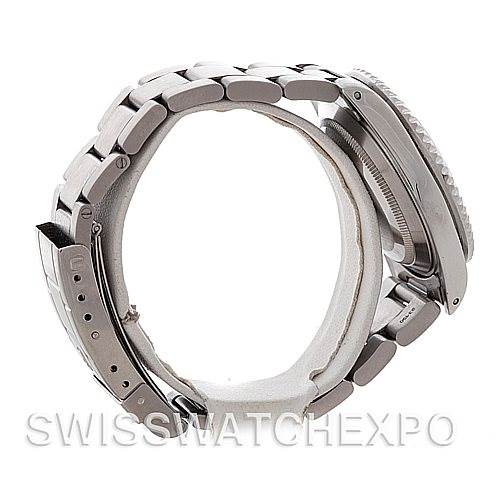 This image shows a side profile of the Rolex Submariner 16610 Men's Stainless Steel Black Dial 16610 Men's Stainless Steel Black Dial watch, highlighting the bracelet, clasp, and crown.