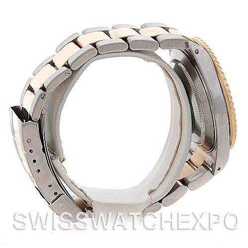 This image shows a side view of a Rolex Submariner 16613 Men's Steel and Gold (two tone) Grey Dial 16613 Men's Steel and Gold (two tone) Grey Dial watch, highlighting the bracelet and watch case.