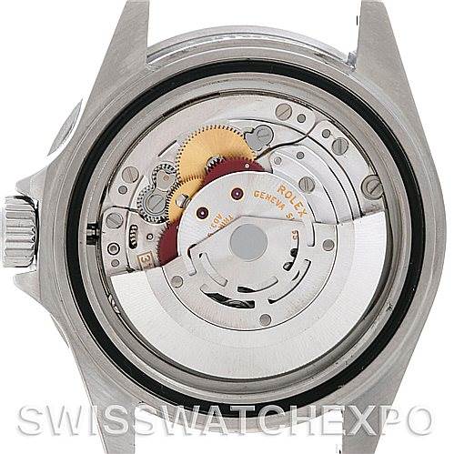 This image shows the back of a Rolex Submariner 16610 Men
s Stainless Steel Black Dial 16610 Men
s Stainless Steel Black Dial watch, displaying its internal mechanism.