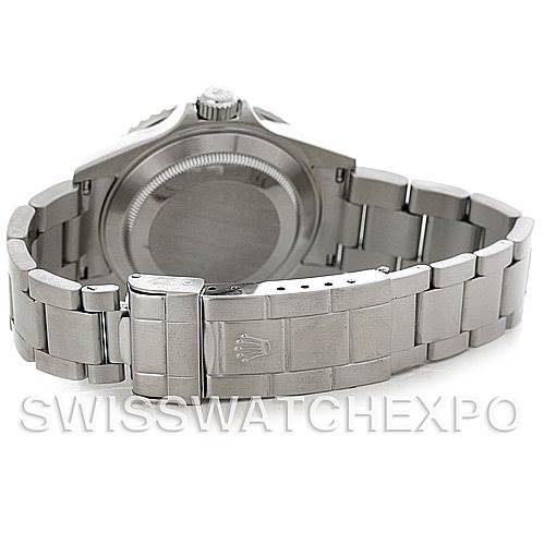 This image shows the back view of the Rolex Submariner 16610 Men
s Stainless Steel Black Dial 16610 Men
s Stainless Steel Black Dial watch, focusing on the case back and the bracelet.