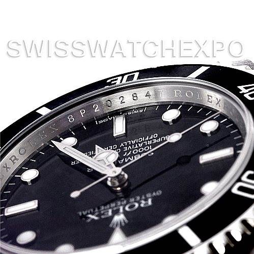 The image shows a close-up view of the dial and bezel of a Rolex Submariner 14060 Men's Stainless Steel Black Dial 14060 Men's Stainless Steel Black Dial watch.