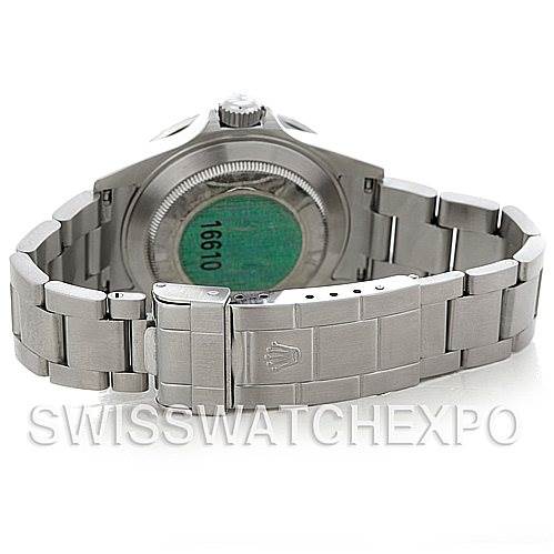 The image shows the back and bracelet of a Rolex Submariner 16610 Men's Stainless Steel Black Dial 16610 Men's Stainless Steel Black Dial watch, highlighting the clasp and rear casing.