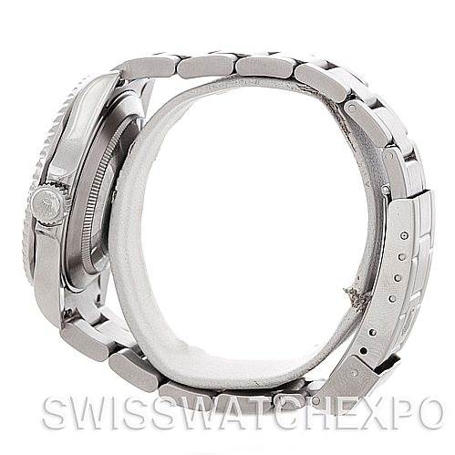 The image shows a side profile of a Rolex Submariner 16610 Men's Stainless Steel Black Dial 16610 Men's Stainless Steel Black Dial watch, highlighting the bracelet and crown.