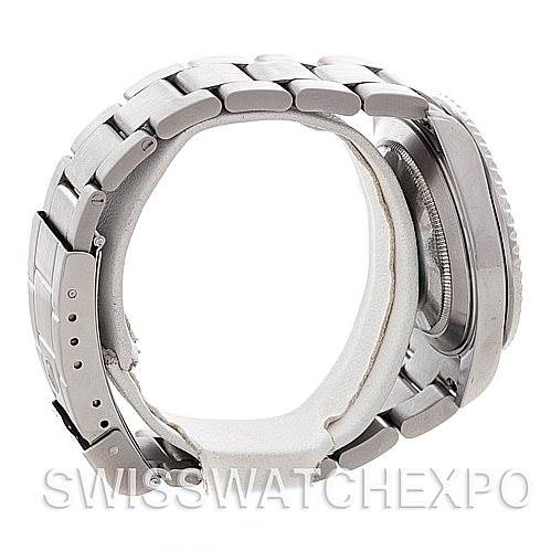 The image shows a side view of the Rolex Submariner 16610 Men's Stainless Steel Black Dial 16610 Men's Stainless Steel Black Dial, highlighting the bracelet, clasp, and case.