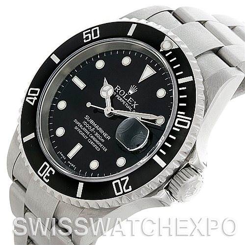The image shows the face and metal bracelet of a Rolex Submariner 16610 Men's Stainless Steel Black Dial 16610 Men's Stainless Steel Black Dial watch at a three-quarter angle.