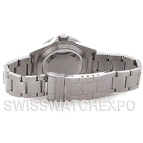 This image shows the back case and bracelet of a Rolex Submariner 16610 Men's Stainless Steel Black Dial 16610 Men's Stainless Steel Black Dial watch, viewed from the rear.