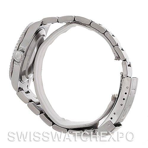 The image shows a side view of the Rolex Submariner 16610 Men's Stainless Steel Black Dial 16610 Men's Stainless Steel Black Dial, highlighting the case, crown, and bracelet clasp.