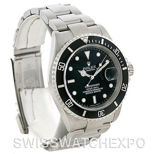 The image shows a Rolex Submariner 16610 Men's Stainless Steel Black Dial 16610 Men's Stainless Steel Black Dial watch from an angled front-left perspective, highlighting its bezel, dial, and bracelet.