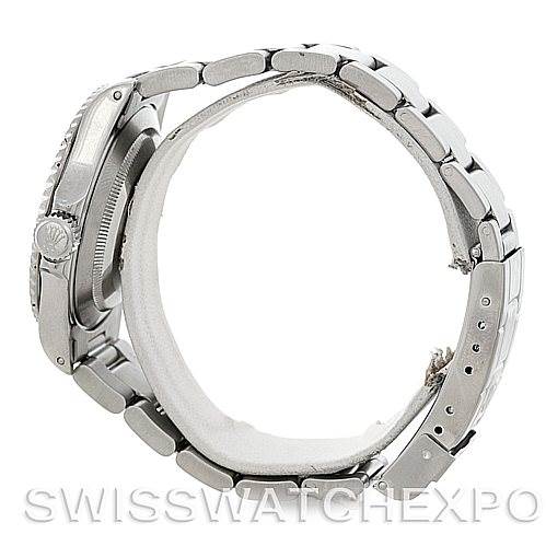 This image shows a side view of a Rolex Submariner 14060 Men
s Stainless Steel Black Dial 14060 Men
s Stainless Steel Black Dial watch, highlighting its bracelet, case, and crown.