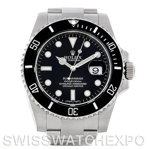 This image shows a front view of a Rolex Submariner 116610LN Men's Stainless Steel Black Dial 116610LN Men's Stainless Steel Black Dial watch, featuring its dial, bezel, and bracelet.