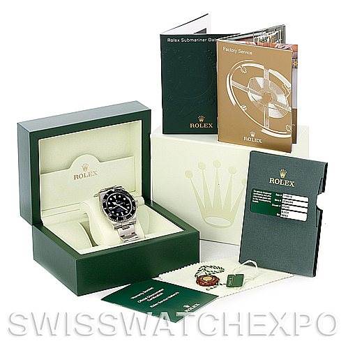 The image shows a Rolex Submariner 116610LN Men's Stainless Steel Black Dial 116610LN Men's Stainless Steel Black Dial watch at a front-angle in its box with accompanying booklets and accessories.