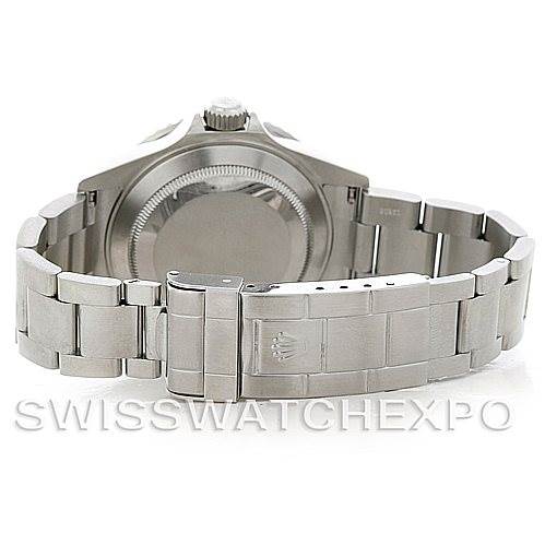 The image shows the back view of a Rolex Submariner 16610 Men's Stainless Steel Black Dial 16610 Men's Stainless Steel Black Dial watch, featuring its case back, bracelet, and clasp.