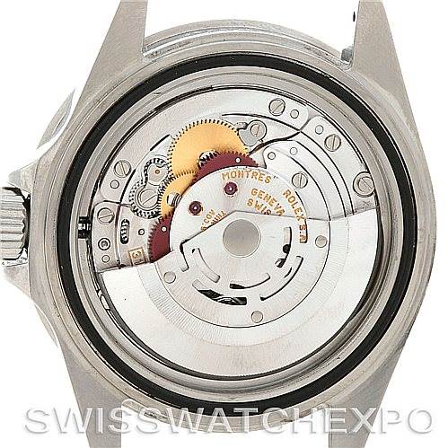 This image shows the back view of a Rolex Submariner 16610 Men's Stainless Steel Black Dial 16610 Men's Stainless Steel Black Dial watch, specifically displaying its internal movement mechanism.