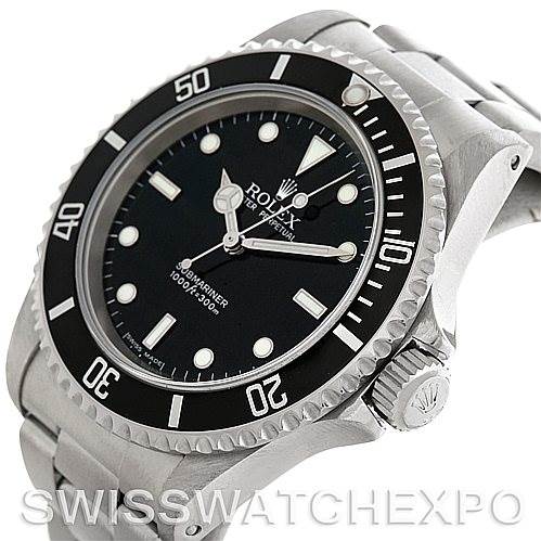 The image shows a Rolex Submariner 14060 Men's Stainless Steel Black Dial 14060 Men's Stainless Steel Black Dial watch at an angle highlighting the bezel, dial, and crown.