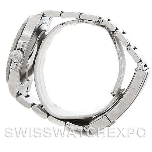 This image shows a side view of a Rolex Submariner 116610 Men's Stainless Steel Black Dial 116610 Men's Stainless Steel Black Dial watch, highlighting its bracelet, crown, and case.