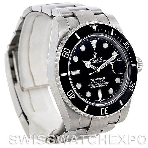 This image shows the Rolex Submariner 116610 Men's Stainless Steel Black Dial 116610 Men's Stainless Steel Black Dial model watch at a three-quarter front angle, highlighting its bezel, dial, case, and bracelet.