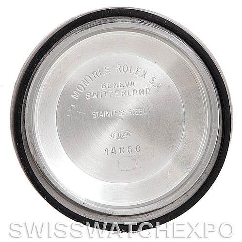 The image shows the interior case back of a Rolex Submariner 14060 Men's Stainless Steel Black Dial 14060 Men's Stainless Steel Black Dial watch, model 14060, made of stainless steel.