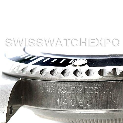 The image shows a close-up of the case's side and bezel of a Rolex Submariner 14060 Men's Stainless Steel Black Dial 14060 Men's Stainless Steel Black Dial.