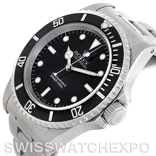 The image shows a close-up angled view of a Rolex Submariner 14060 Men's Stainless Steel Black Dial 14060 Men's Stainless Steel Black Dial watch, highlighting the bezel, dial, and bracelet.