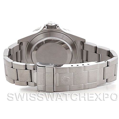 This image shows the back view of a Rolex Submariner 16610 Men's Stainless Steel Black Dial 16610 Men's Stainless Steel Black Dial watch, highlighting its case back and metal bracelet with the clasp.