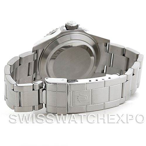 This image shows the back case and metal bracelet of a Rolex Submariner 16610 Men
s Stainless Steel Black Dial 16610 Men
s Stainless Steel Black Dial watch.