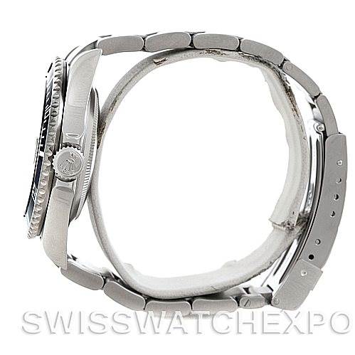 The image shows a side profile of a Rolex Submariner 16610 Men
s Stainless Steel Black Dial 16610 Men
s Stainless Steel Black Dial watch, highlighting the case, bezel, crown, and part of the bracelet.