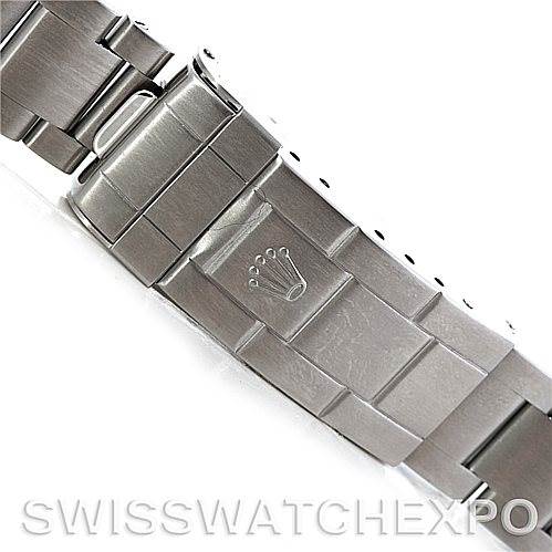 The image shows the clasp and a portion of the stainless steel bracelet of a Rolex Submariner 16610 Men
s Stainless Steel Black Dial 16610 Men
s Stainless Steel Black Dial watch.