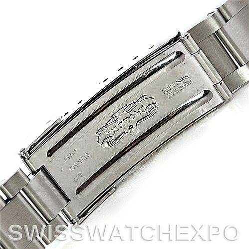 The image shows the clasp and part of the bracelet of a Rolex Submariner 16610 Men
s Stainless Steel Black Dial 16610 Men
s Stainless Steel Black Dial watch, viewed from the underside.