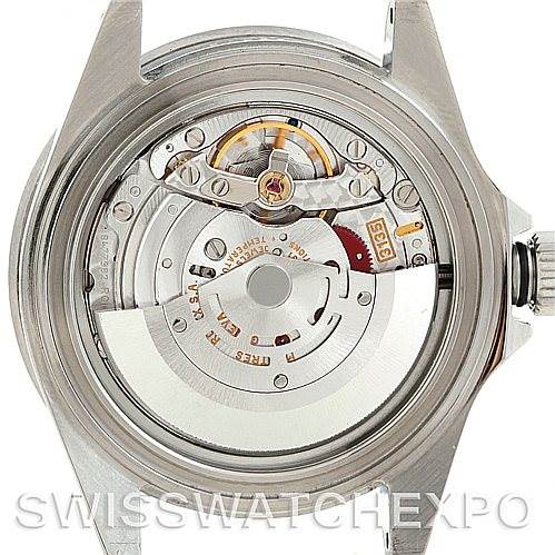 This image shows the back of a Rolex Submariner 16610 Men
s Stainless Steel Black Dial 16610 Men
s Stainless Steel Black Dial watch, highlighting its mechanical movement and internal components.