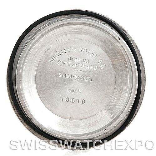 The image shows the inside of the case back of a Rolex Submariner 16613 Men's Steel and Gold (two tone) Blue Dial 16613 Men's Steel and Gold (two tone) Blue Dial model with reference number 16610.