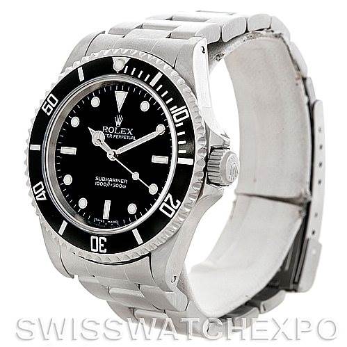 The image shows a Rolex Submariner 14060 Men
s Stainless Steel Black Dial 14060 Men
s Stainless Steel Black Dial watch at a three-quarter angle, highlighting its face, bezel, and part of the bracelet.