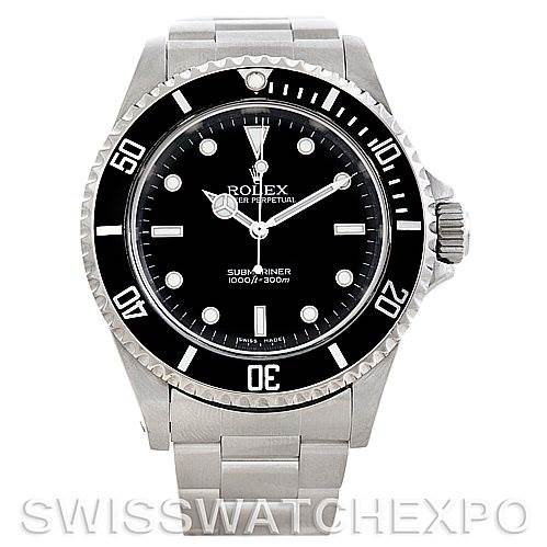 The image shows a front view of a Rolex Submariner 14060 Men
s Stainless Steel Black Dial 14060 Men
s Stainless Steel Black Dial, displaying the dial, bezel, and bracelet.